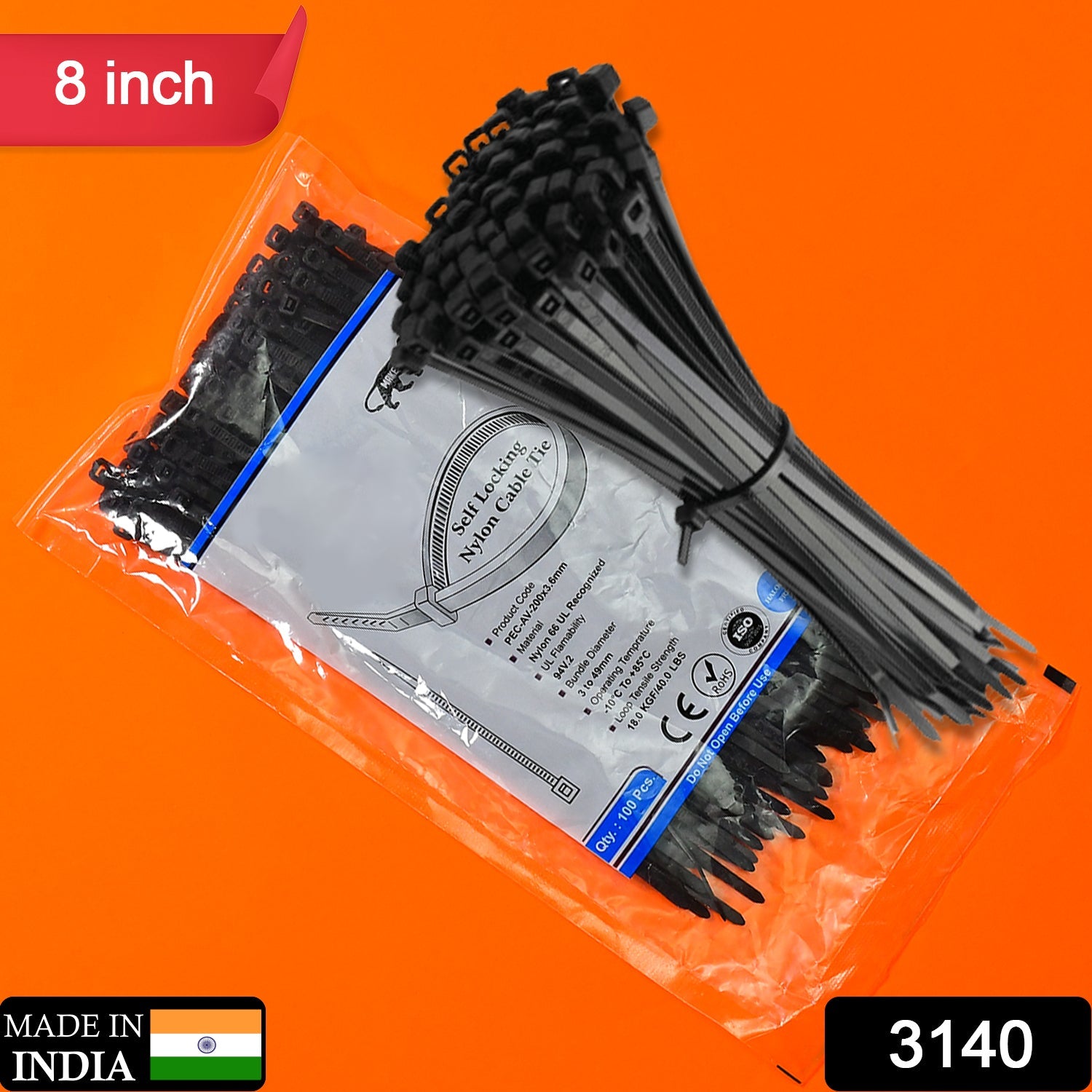 3140 8Inch Nylon Self Locking Cable Ties, Heavy Duty Strong Zip Wire Tie. Pack of 100 - Black. DeoDap 3140 8Inch Nylon Self Locking Cable Ties, Heavy Duty Strong Zip Wire Tie. Pack of 100 - Black. DeoDap